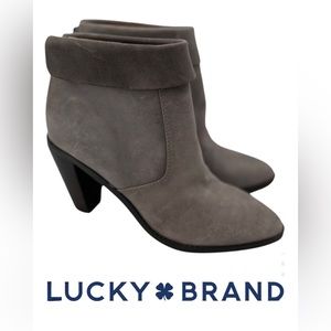 Lucky Brand Nycott Titanium Leather Back-Zip Foldover Cuff Boot Size 7M